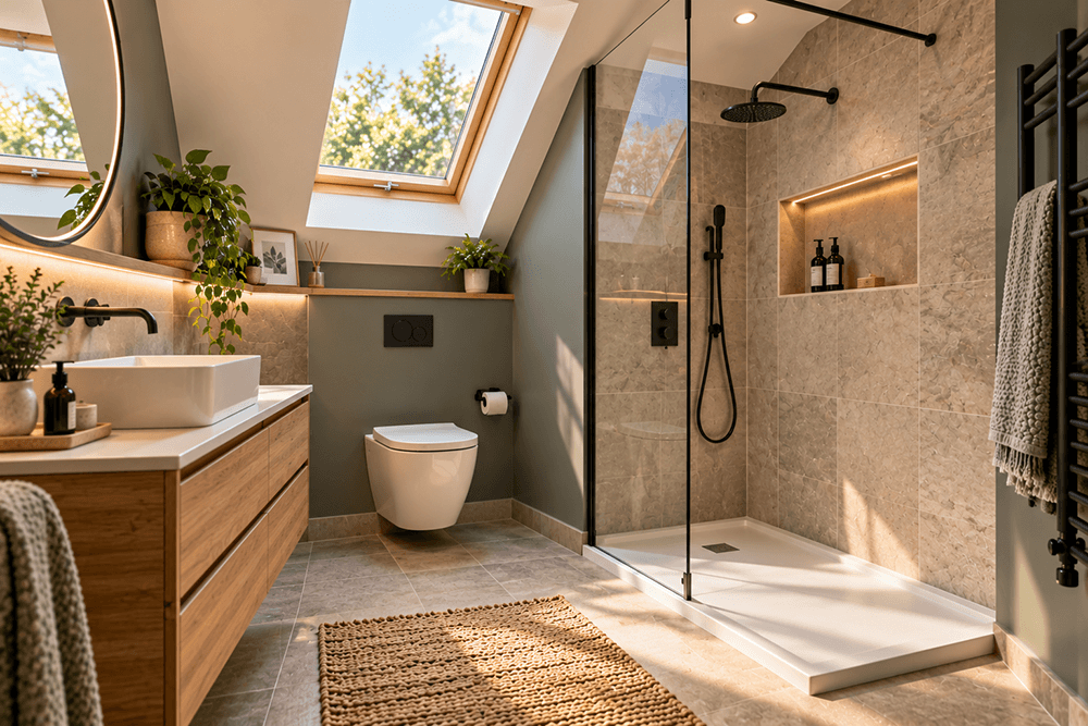 Serene Sage Attic Bathroom Retreat